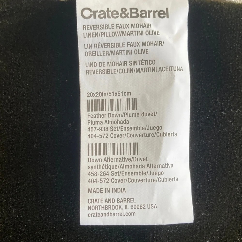 Crate&Barrel Ivory Linen Pillow Cover with martini aceituna